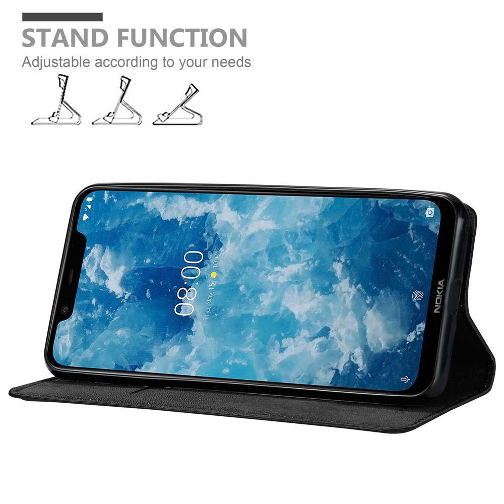 Un telefono Nokia in una custodia nera mostra le 08:00 sullo schermo. Il testo 'STAND FUNCTION' è sopra con illustrazioni di supporto.