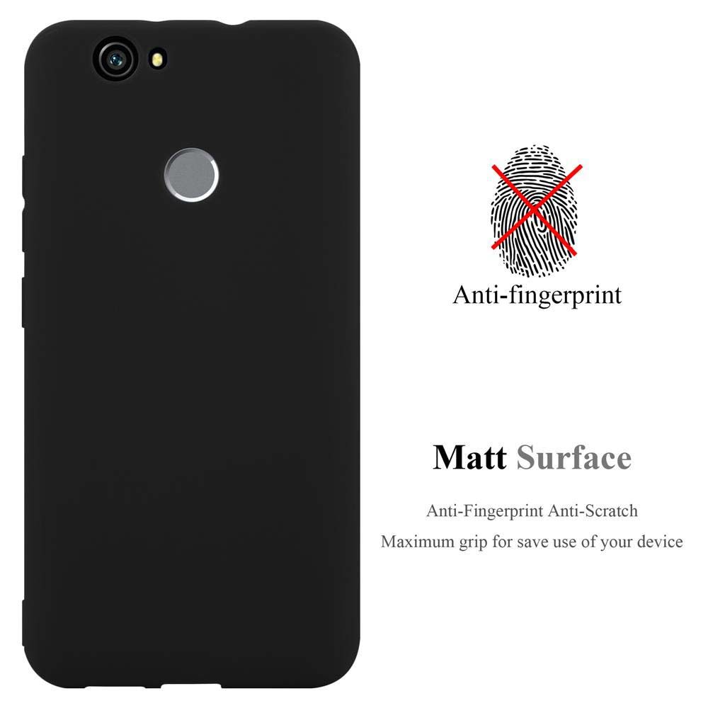 Una custodia nera per telefono con fotocamera, icona di impronta digitale e testo che dice 'Anti-fingerprint' e 'Matt Surface'.