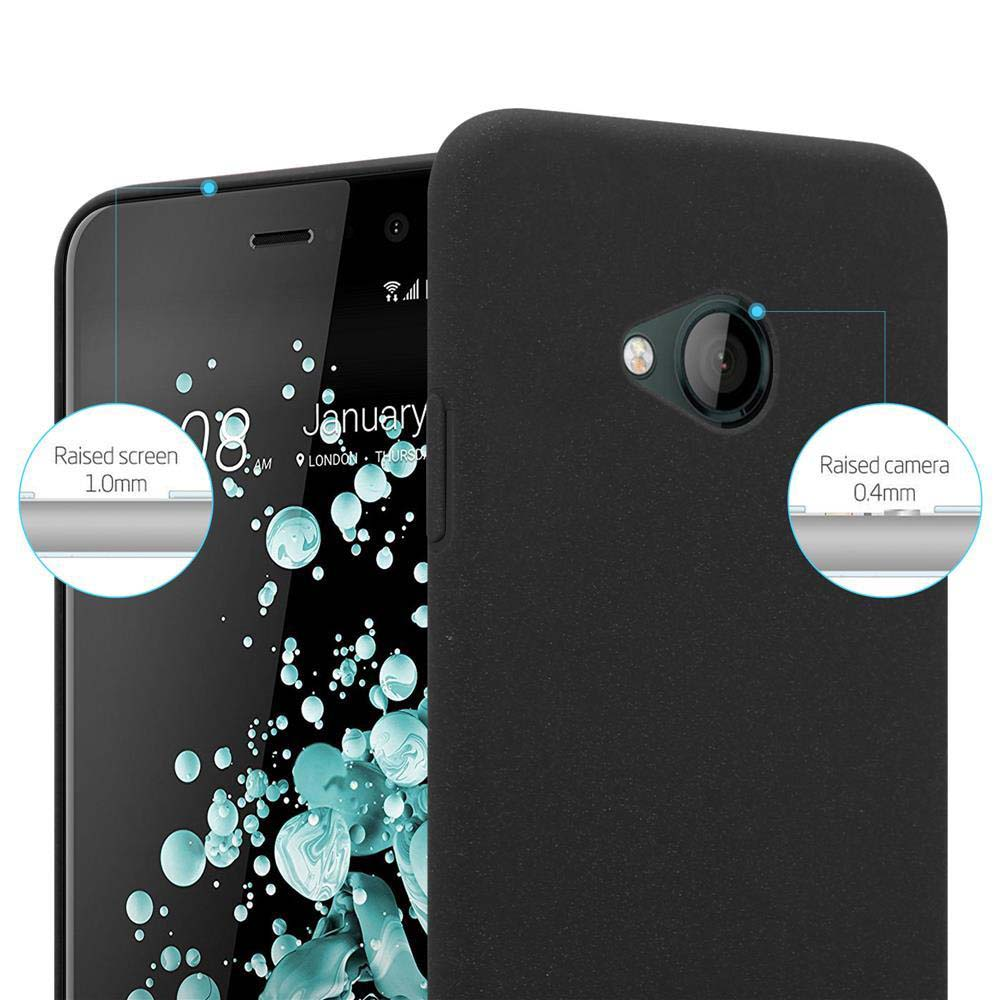 Ein Smartphone mit schwarzem Gehäuse. Der Bildschirm zeigt den Kalender für den 8. Januar. Erhöhter Bildschirm 1,0 mm, erhöhte Kamera 0,4 mm.