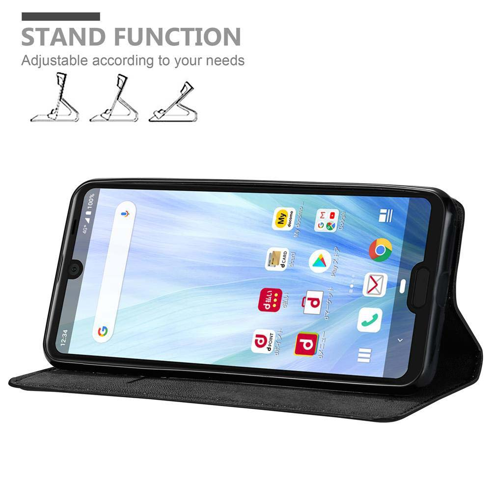 Smartphone in custodia, schermo con app. Testo in alto: 'STAND FUNCTION'. Telefono angolato per la visione.