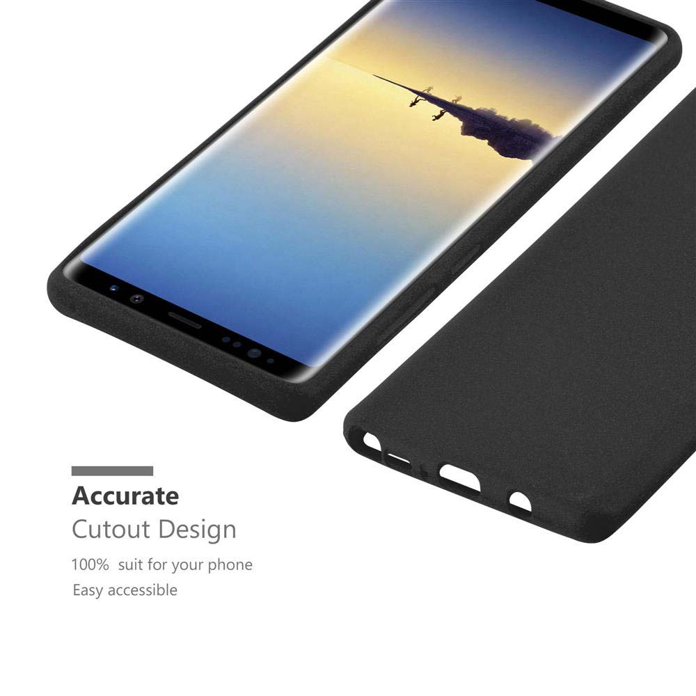 Viene mostrato uno smartphone con custodia nera. Lo schermo mostra un'immagine di un paesaggio. Testo: Accurate Cutout Design.