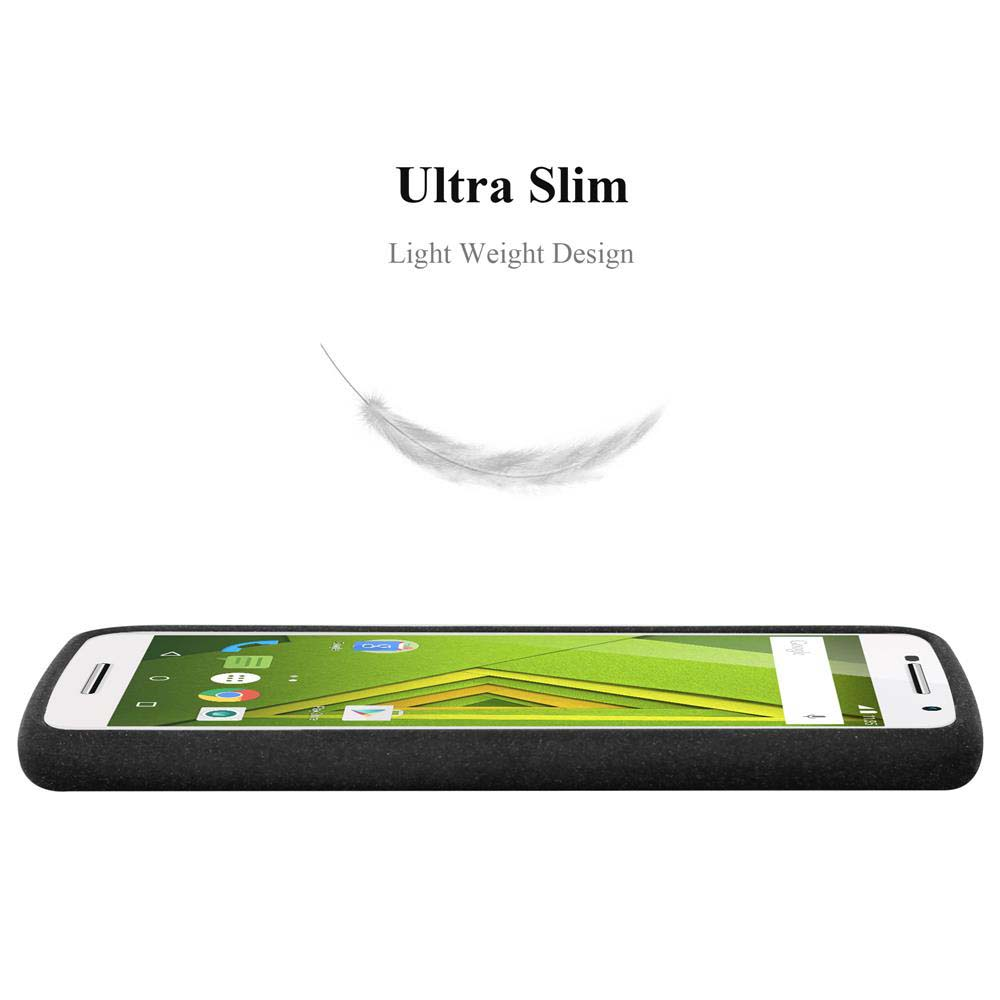 Uno smartphone con schermo verde e bianco e cornice nera. Sopra, il testo recita 'Ultra Slim, Light Weight Design'. Una piuma fluttua sopra.