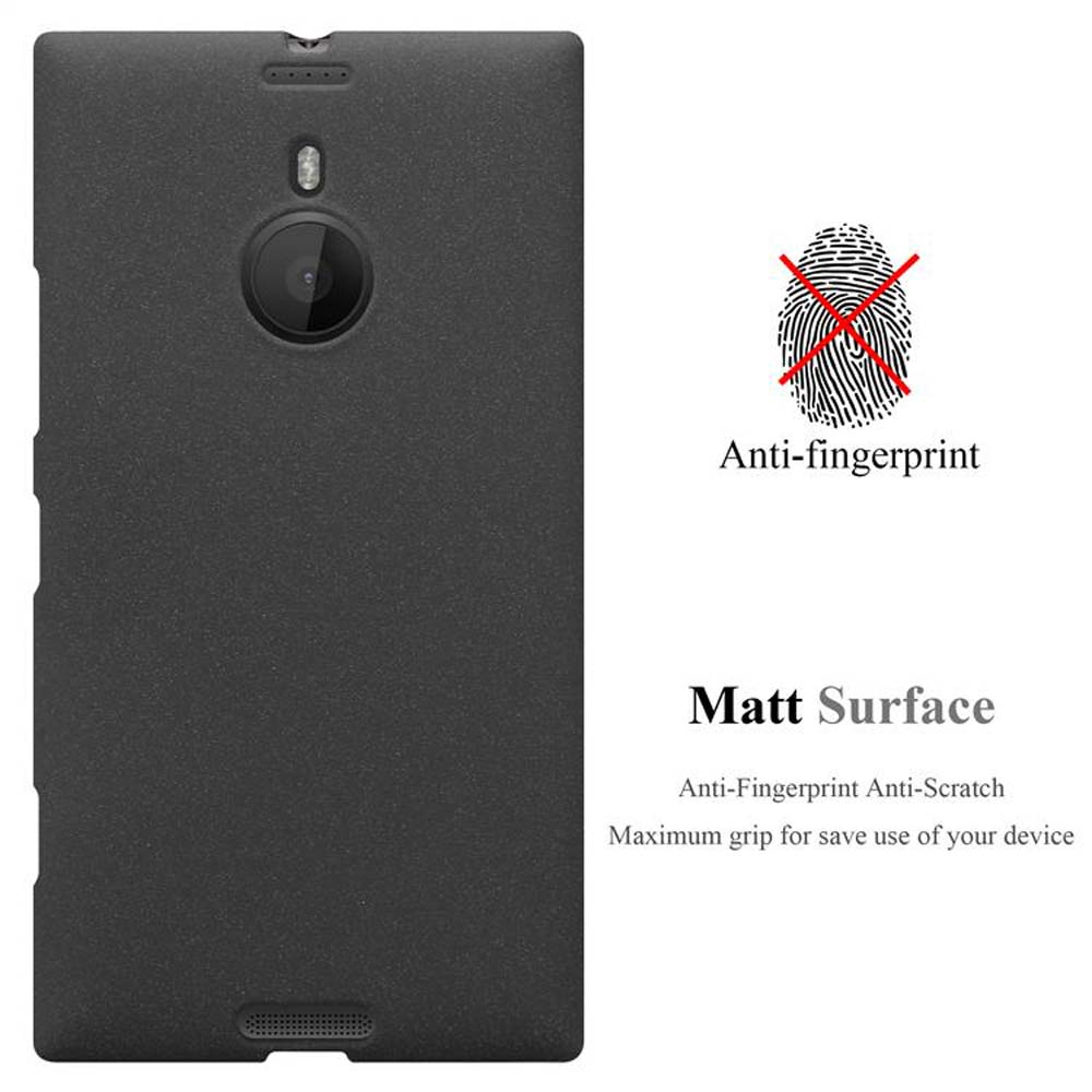 Custodia nera per telefono con fotocamera, testo 'Anti-fingerprint' e 'Matt Surface'.