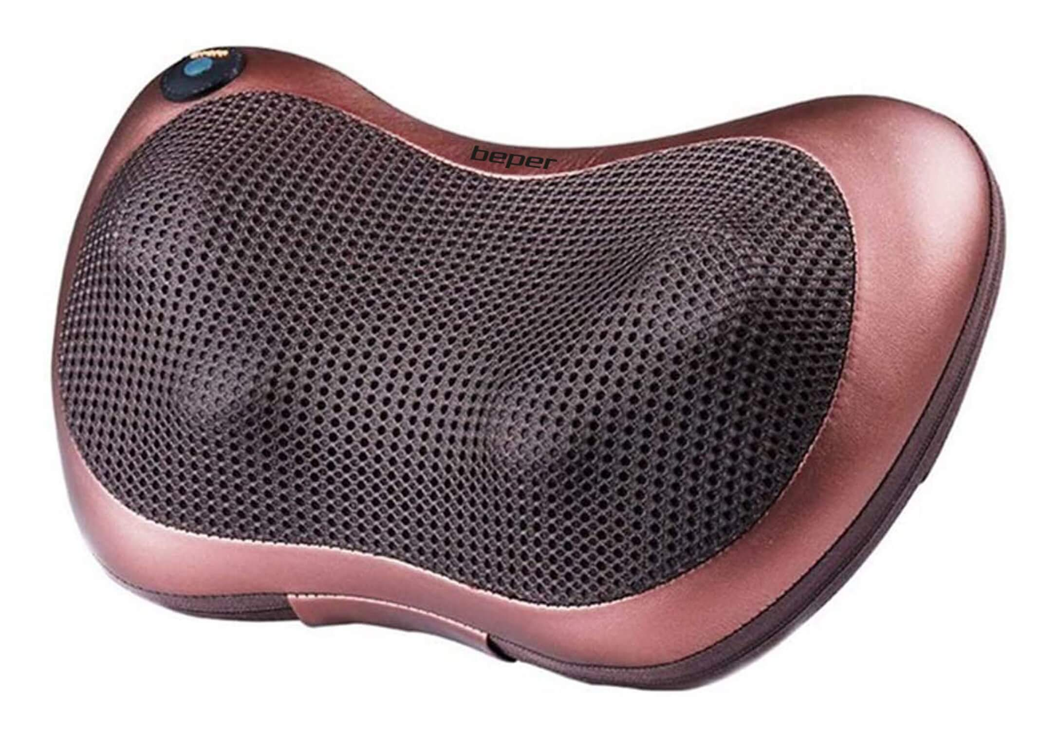 Un massaggiatore per il collo color oro rosa con un centro in rete nera e il marchio 'beper' in alto.
