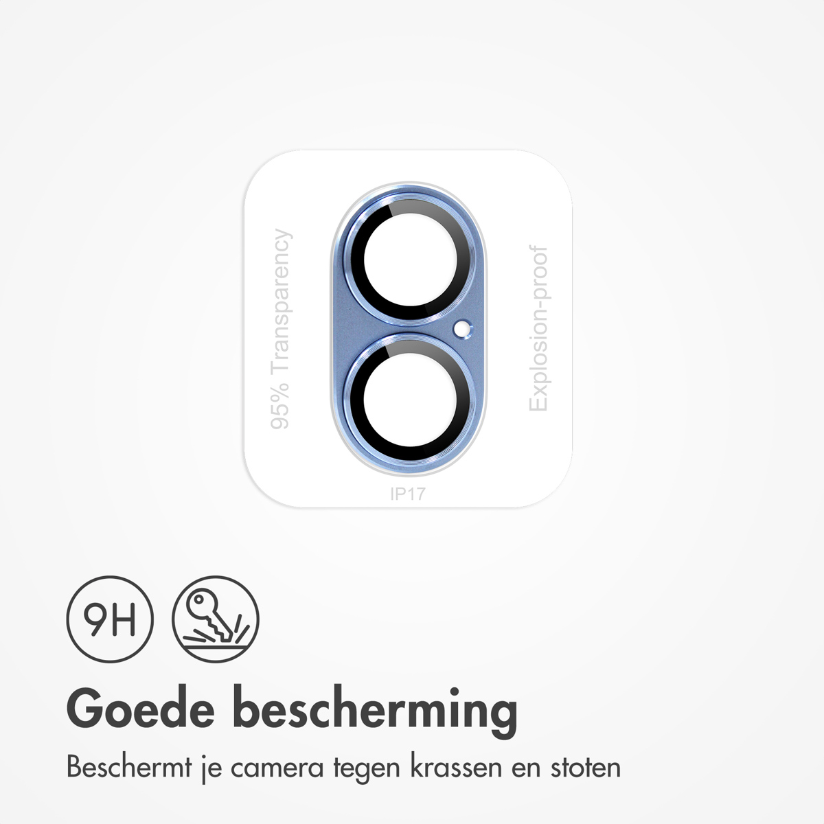 Image shows a phone camera protector with two circular lenses. Text includes '95% Transparency' and 'Explosion-proof'.