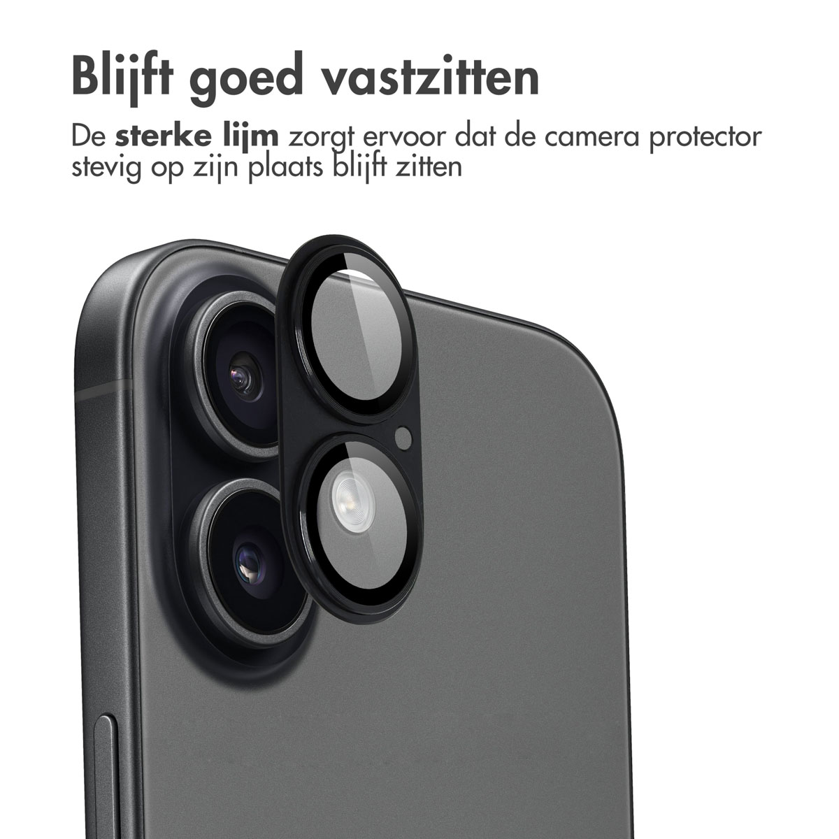 A close-up of a phone with a camera protector. The protector is black and shiny, covering the camera lenses. The phone is gray.