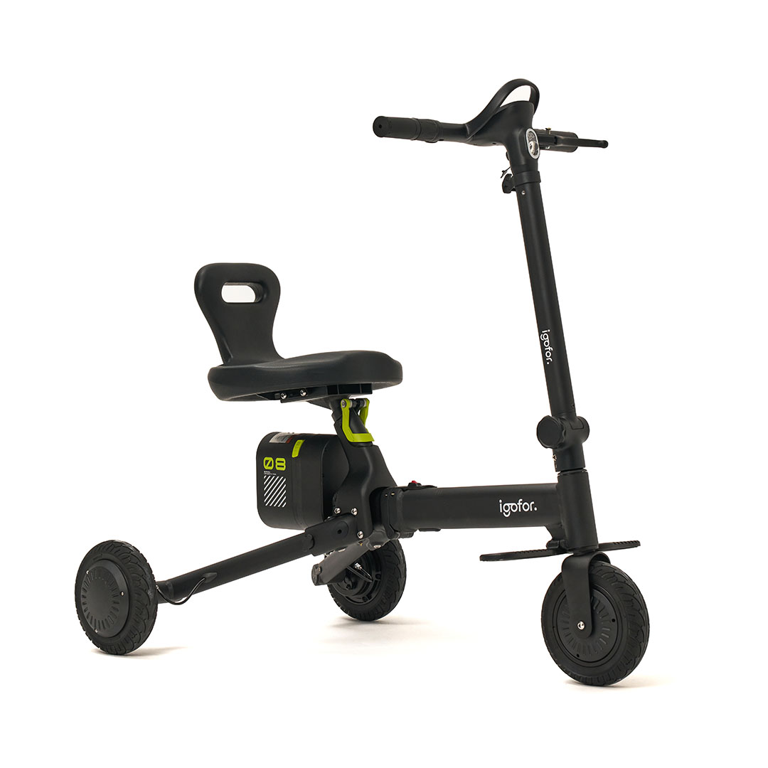 IGOFOR 3 Tekerlekli Katlanabilir Oturulabilir Hafif, Taşınabilir, Uzun Menzilli km Elektirikli Scooter Siyah