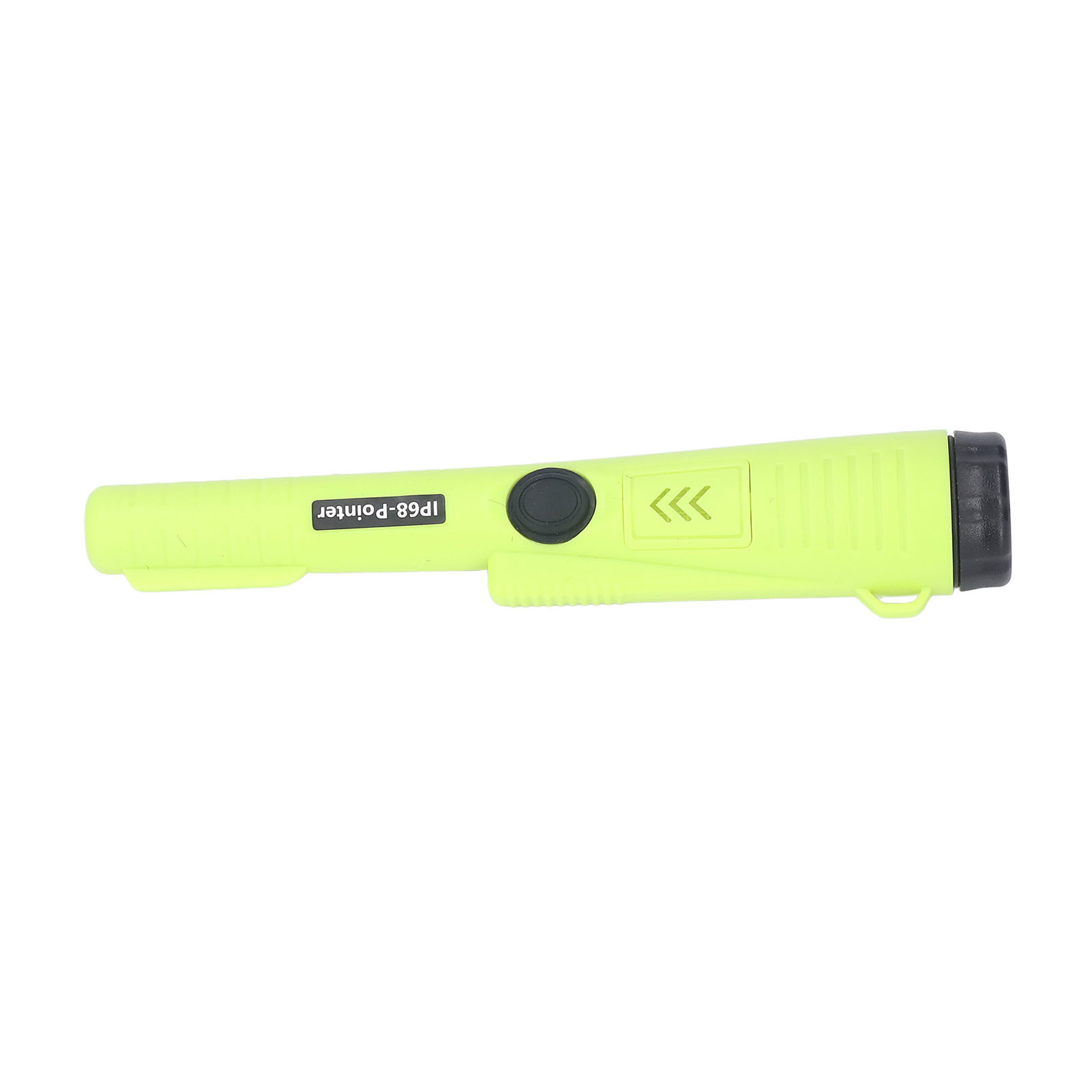 Ein gelber Metalldetektor mit schwarzer Spitze und Knopf. Text lautet: IP68-Pointer.