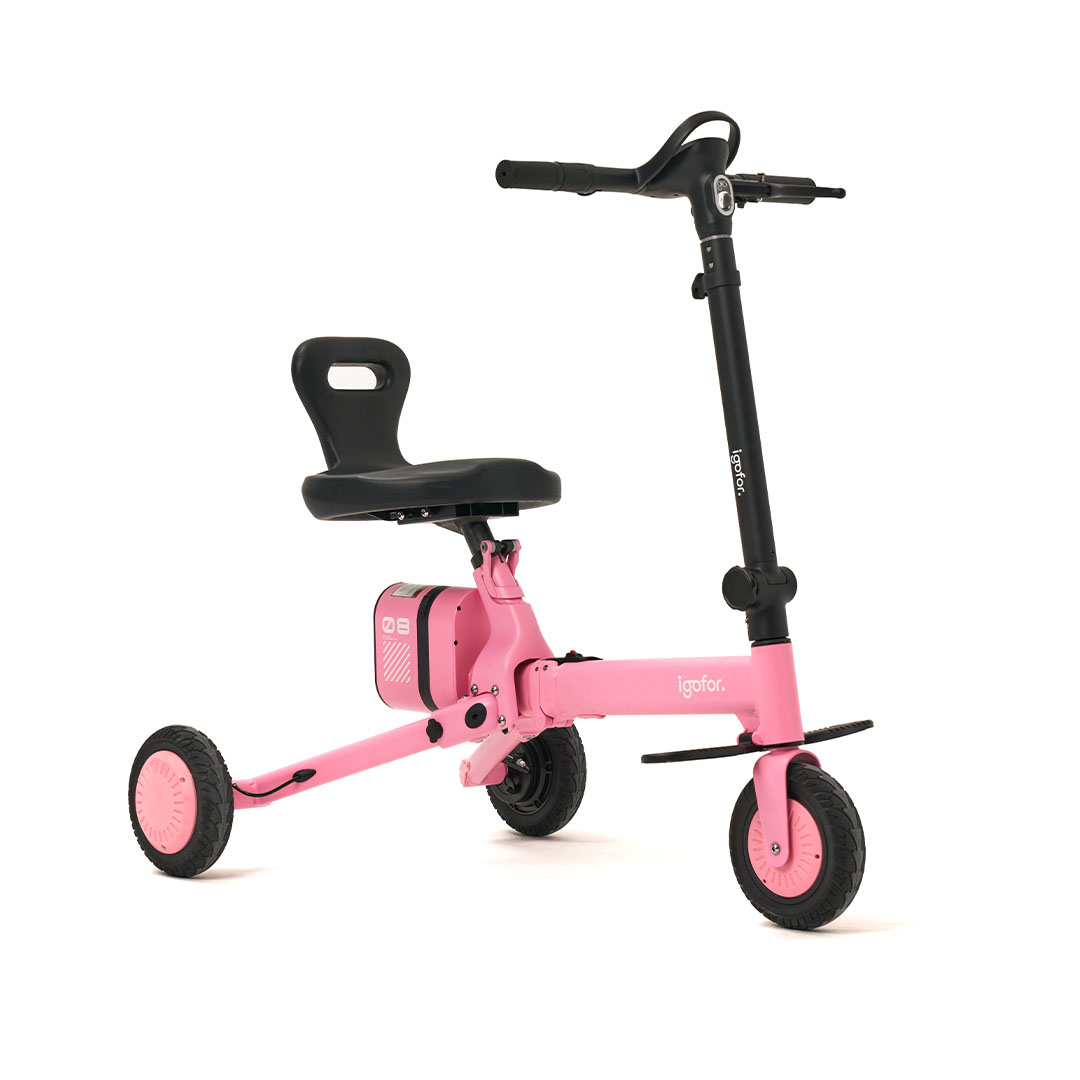 IGOFOR 3 Tekerlekli Katlanabilir Oturulabilir Hafif, Taşınabilir, Uzun Menzilli km Elektrikli Scooter Pembe