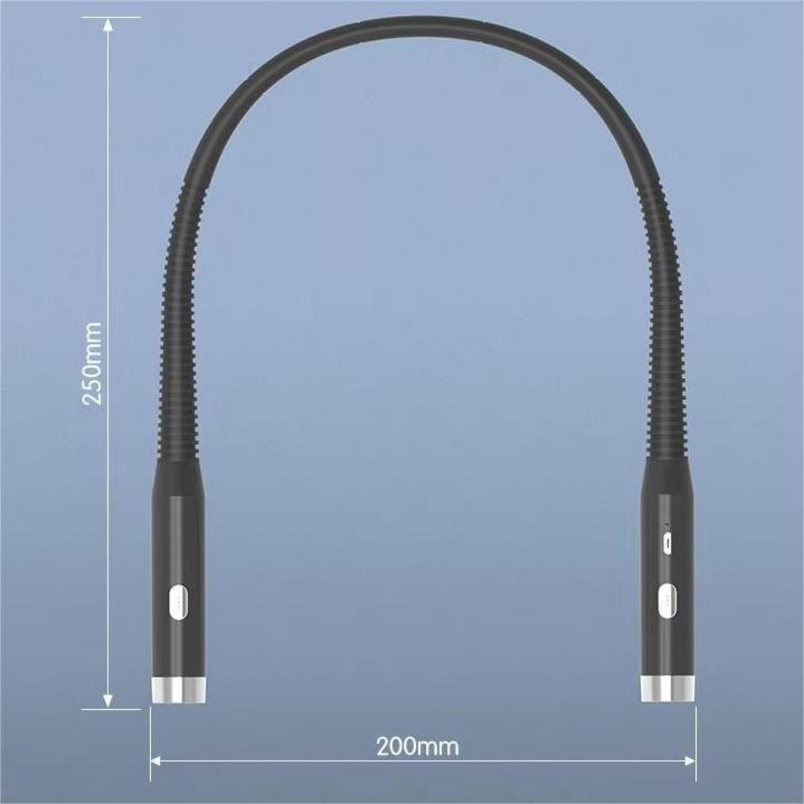 Flexible schwarze Schwanenhalslampe mit Messungen. Der Hintergrund ist ein hellblauer Farbverlauf.