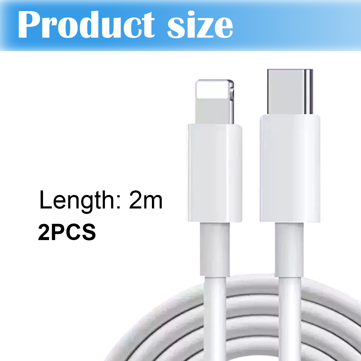 Weiße Ladekabel mit verschiedenen Anschlüssen. Text zeigt 2 m Länge und Menge 2 an.
