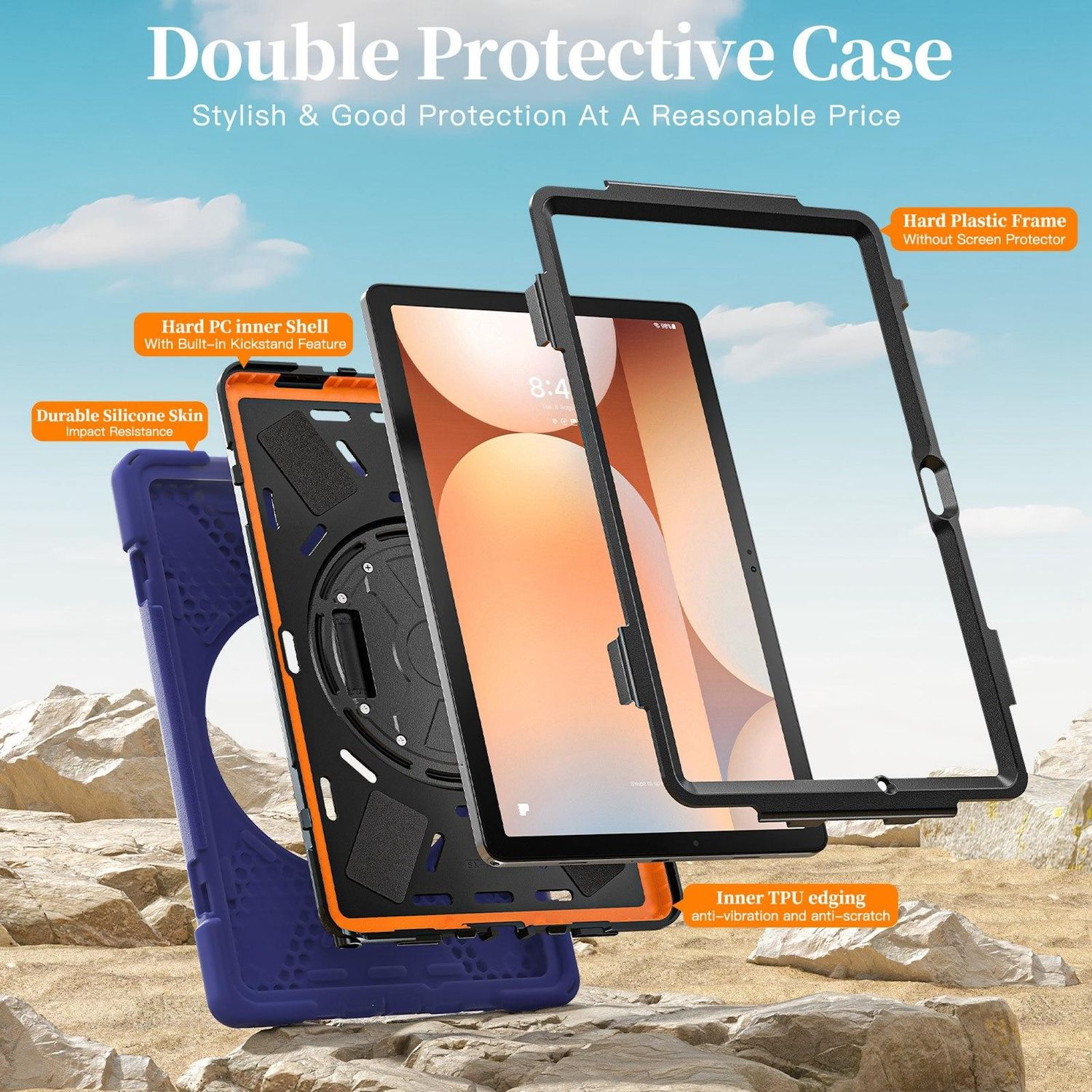WIGENTO Hybrid Hülle 360 Grad Halterung und Schultergurt, Backcover, Samsung,  Galaxy Tab A11 Plus, Dunkelblau