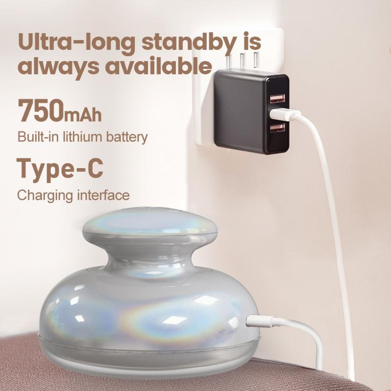 Ein weißes Ladegerät, verbunden mit einem schwarzen Ladegerät. Text sagt: 'Ultra-lange Standby-Zeit' und '750mAh'.