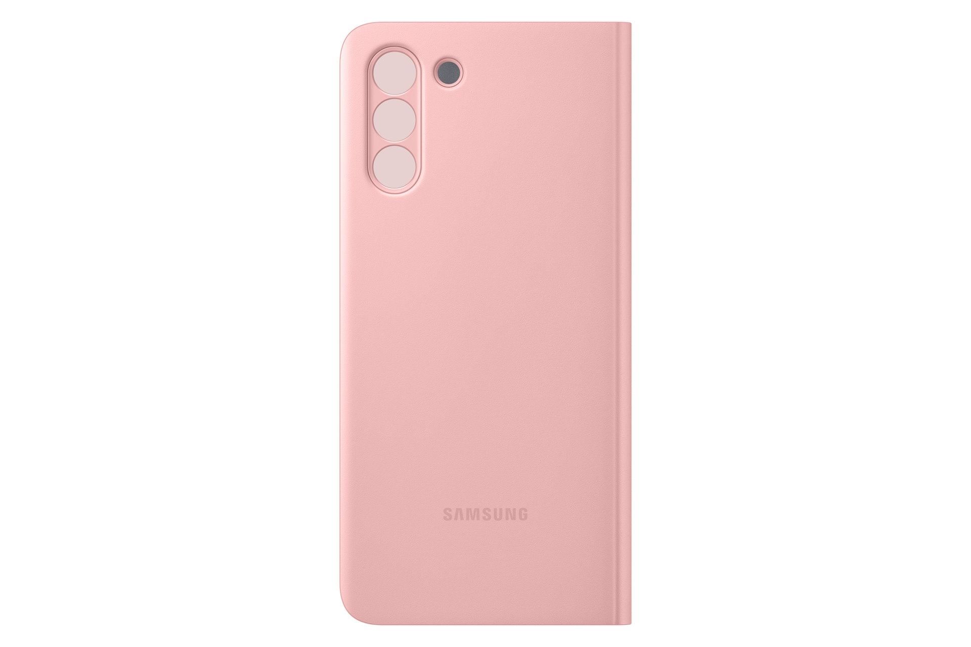 Eine rosa Handyhülle mit drei Kameraausschnitten und einem einzelnen Kameraausschnitt, mit dem Samsung-Logo.