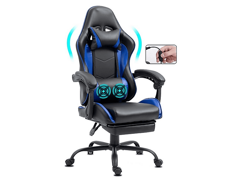 DELMAN 42BU Massagefunktion Fußkreuz aus Metall PU-leder Gaming-Stuhl ...
