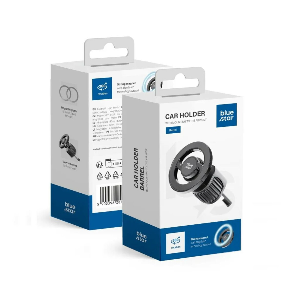 Due scatole porta auto con rotazione a 360° e tecnologia a magnete forte. Ogni scatola ha un supporto e piastre magnetiche.