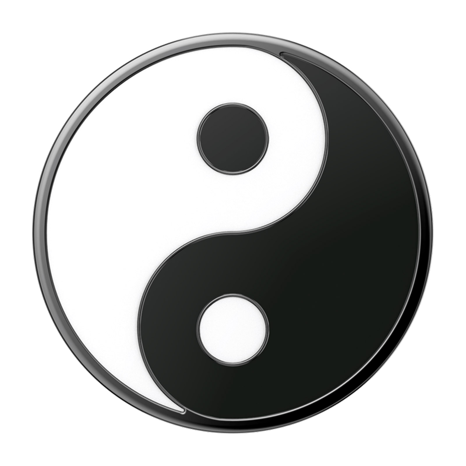 Símbolo del Yin y Yang. Forma curva en blanco y negro con un punto negro y blanco dentro de cada lado.