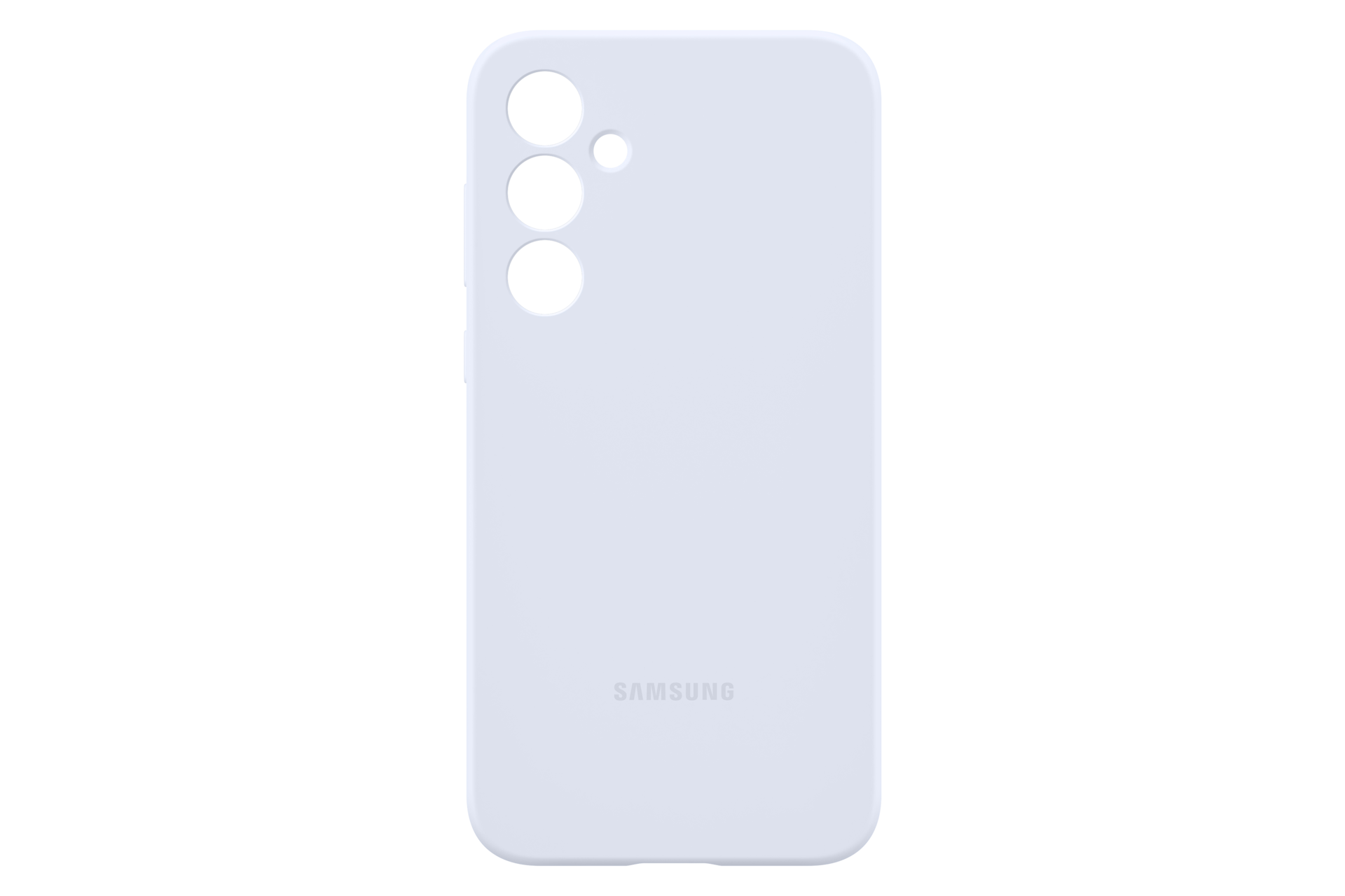 Jasnofioletowe etui na telefon z wycięciem na aparat. Logo Samsung znajduje się na dole. Tło jest czarne.