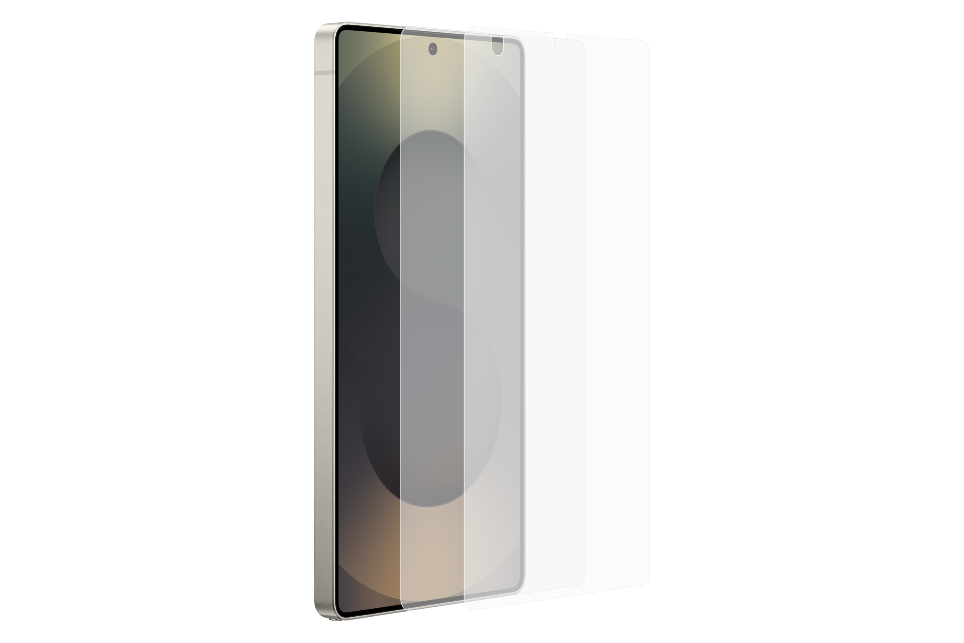 Smartfon z ochraniaczem ekranu na czarnym tle. Ochraniacz jest częściowo odklejony.