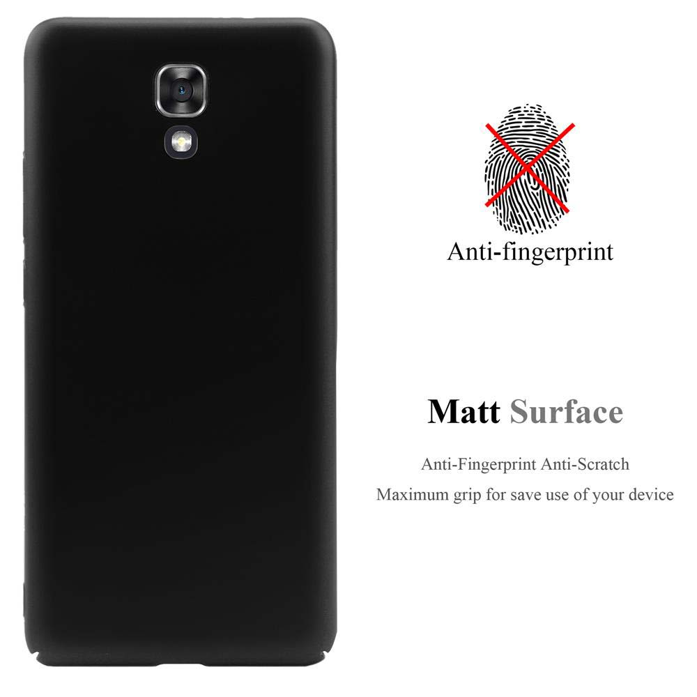 Eine schwarze Handyhülle mit Kamera und Blitz. Text sagt Anti-Fingerabdruck, Matt-Oberfläche, Anti-Kratzer und maximaler Grip.