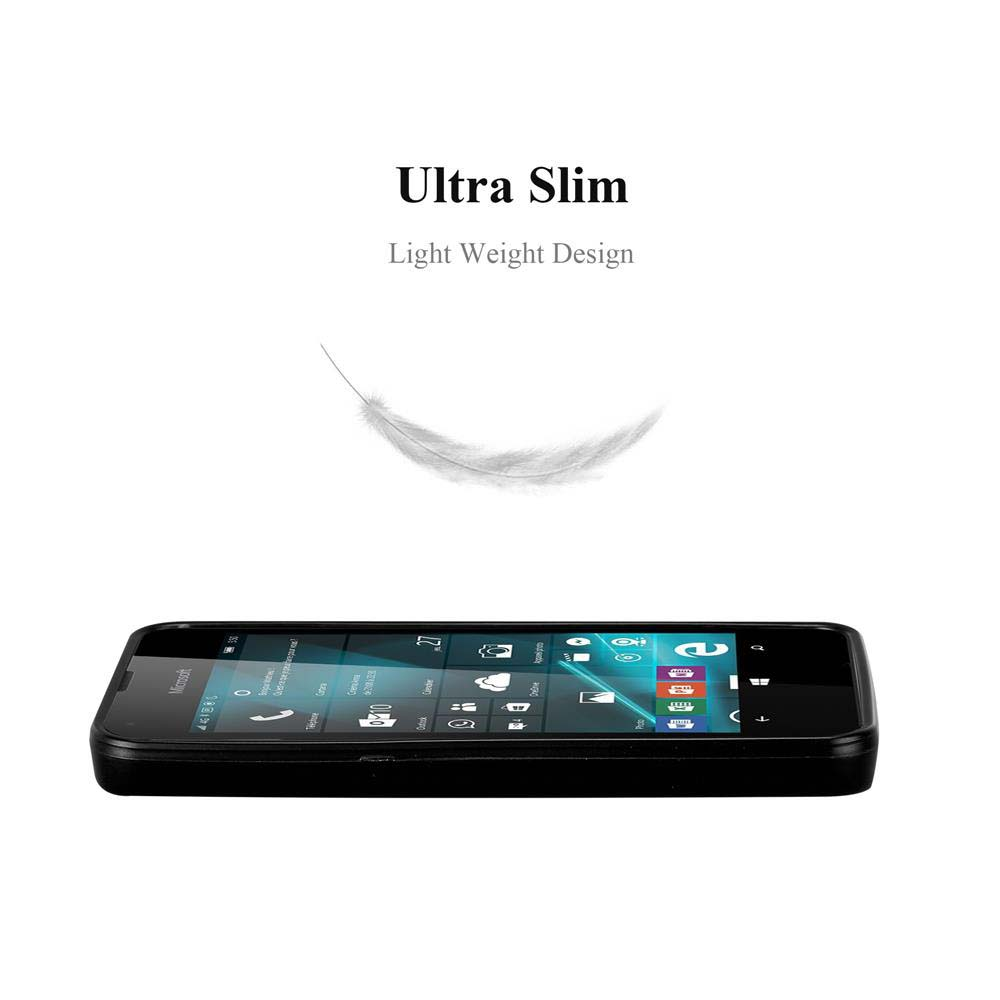 Un teléfono inteligente negro sobre fondo blanco. Encima, las palabras 'Ultra Slim' y 'Light Weight Design' con una pluma.