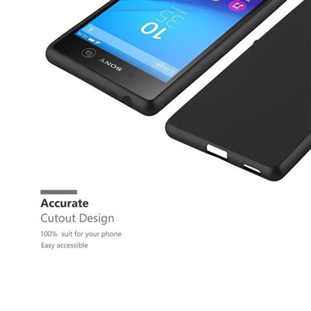 Smartphone nero con custodia, mostra lo schermo con l'ora 10:35. Il marchio è Sony. Sfondo bianco.