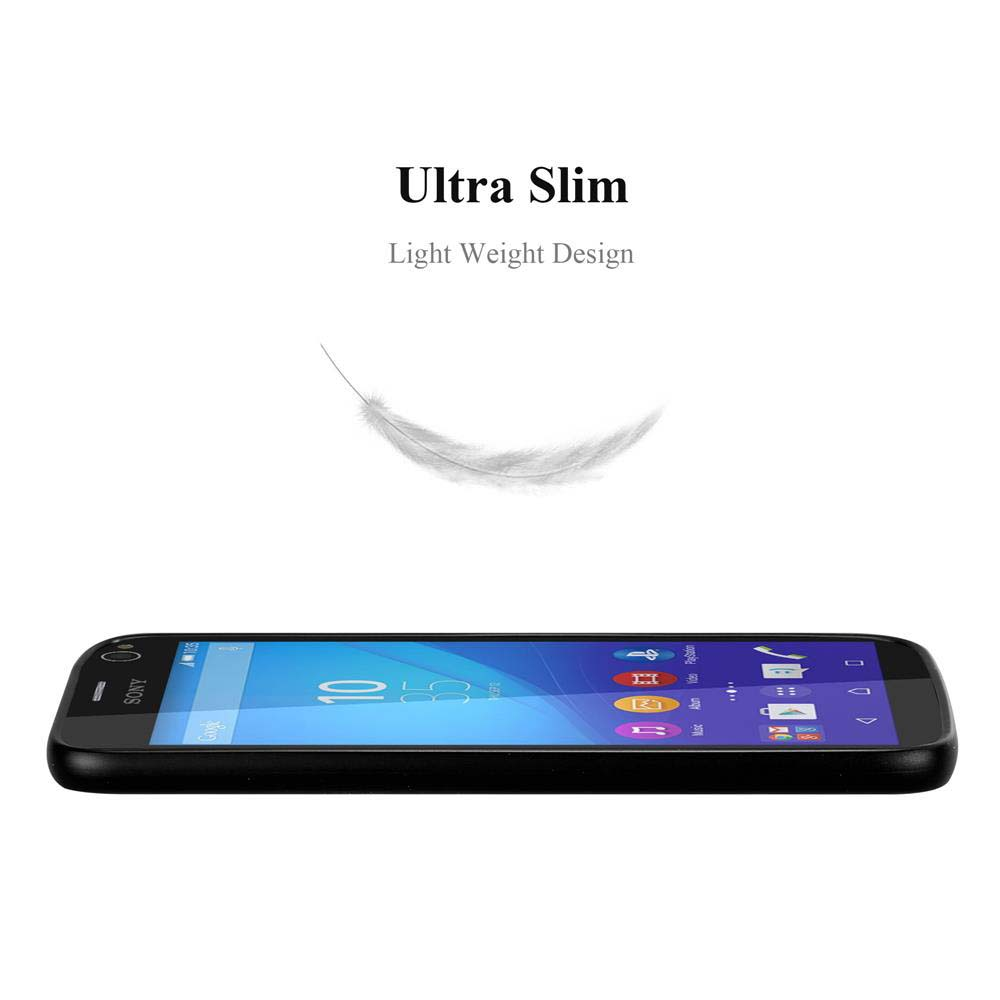 Un smartphone negro con pantalla encendida está en horizontal. Encima, el texto dice 'Ultra Slim, Light Weight Design'. Una pluma flota arriba.
