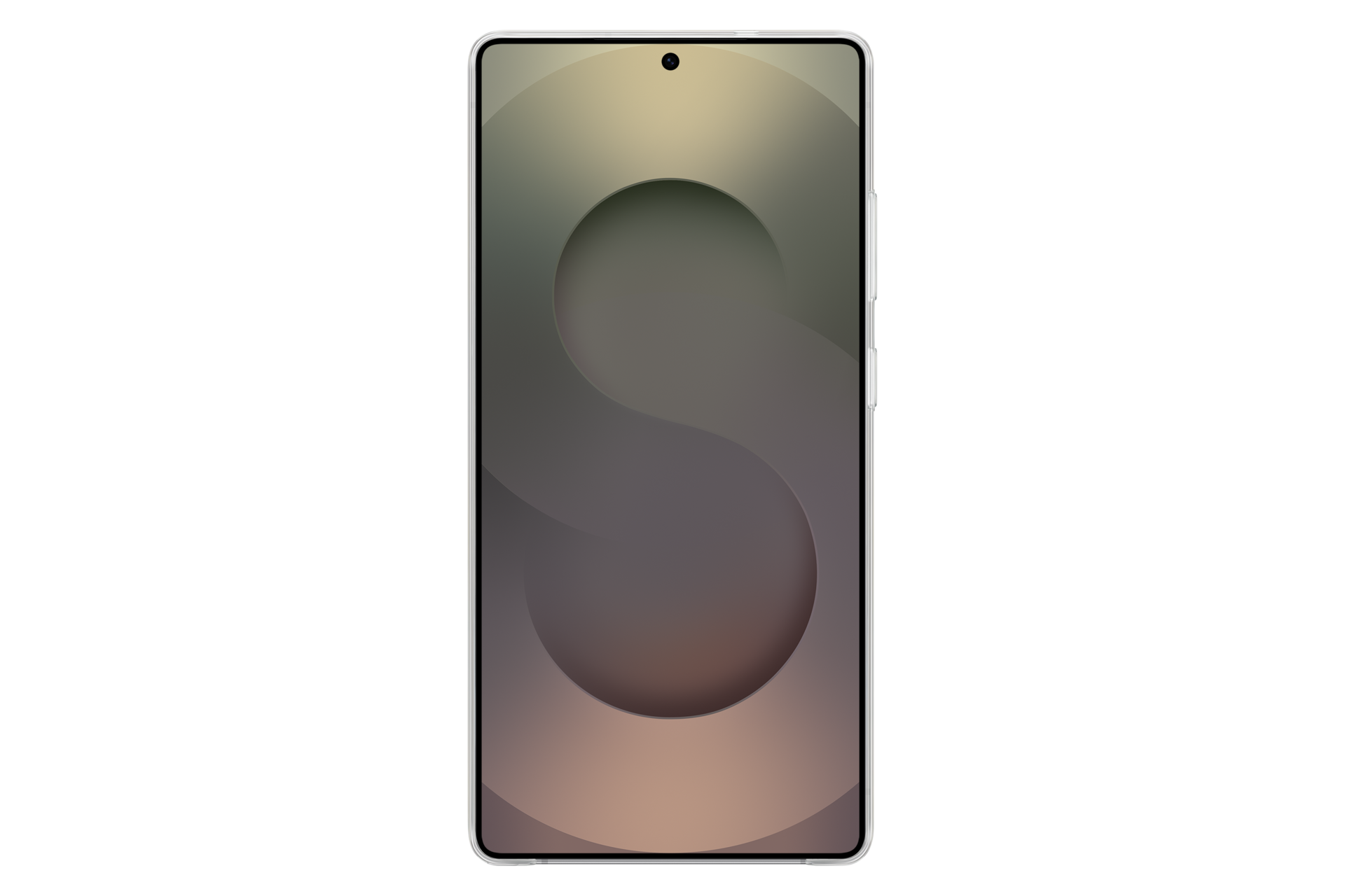 Smartfon na czarnym tle. Ekran wyświetla gradient w kształcie litery 'S'.