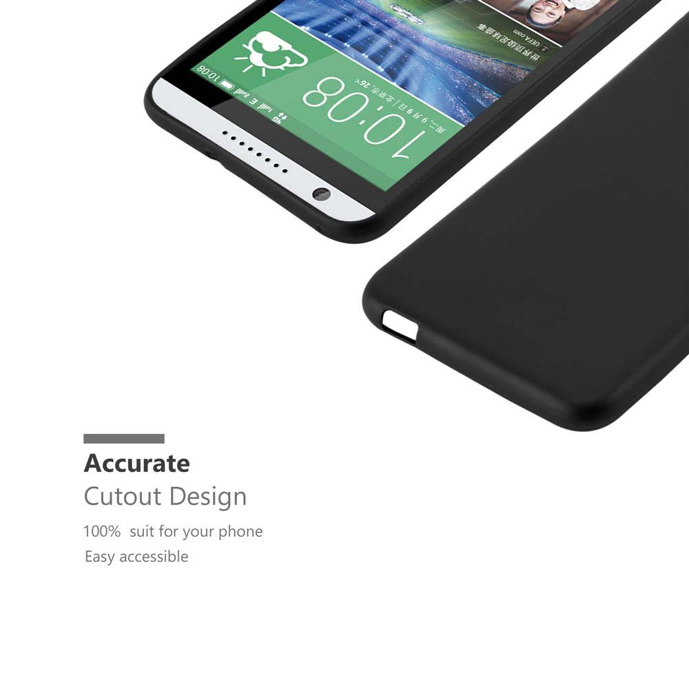 Ein Smartphone mit der Uhrzeit und eine schwarze Handyhülle auf weißem Hintergrund. Text: 'Accurate Cutout Design'.