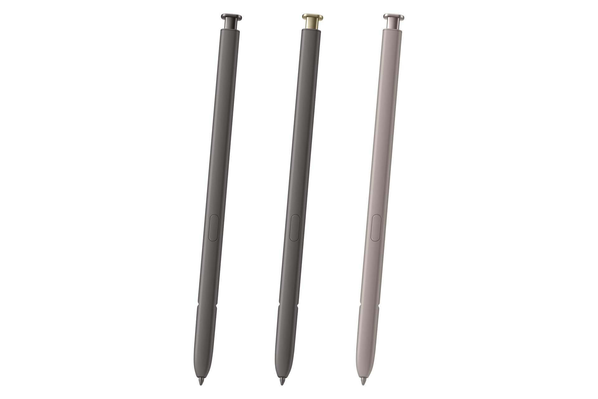 Trzy rysiki w różnych kolorach, ciemnoszary, szary ze złotą końcówką i jasnoszary, na czarnym tle.