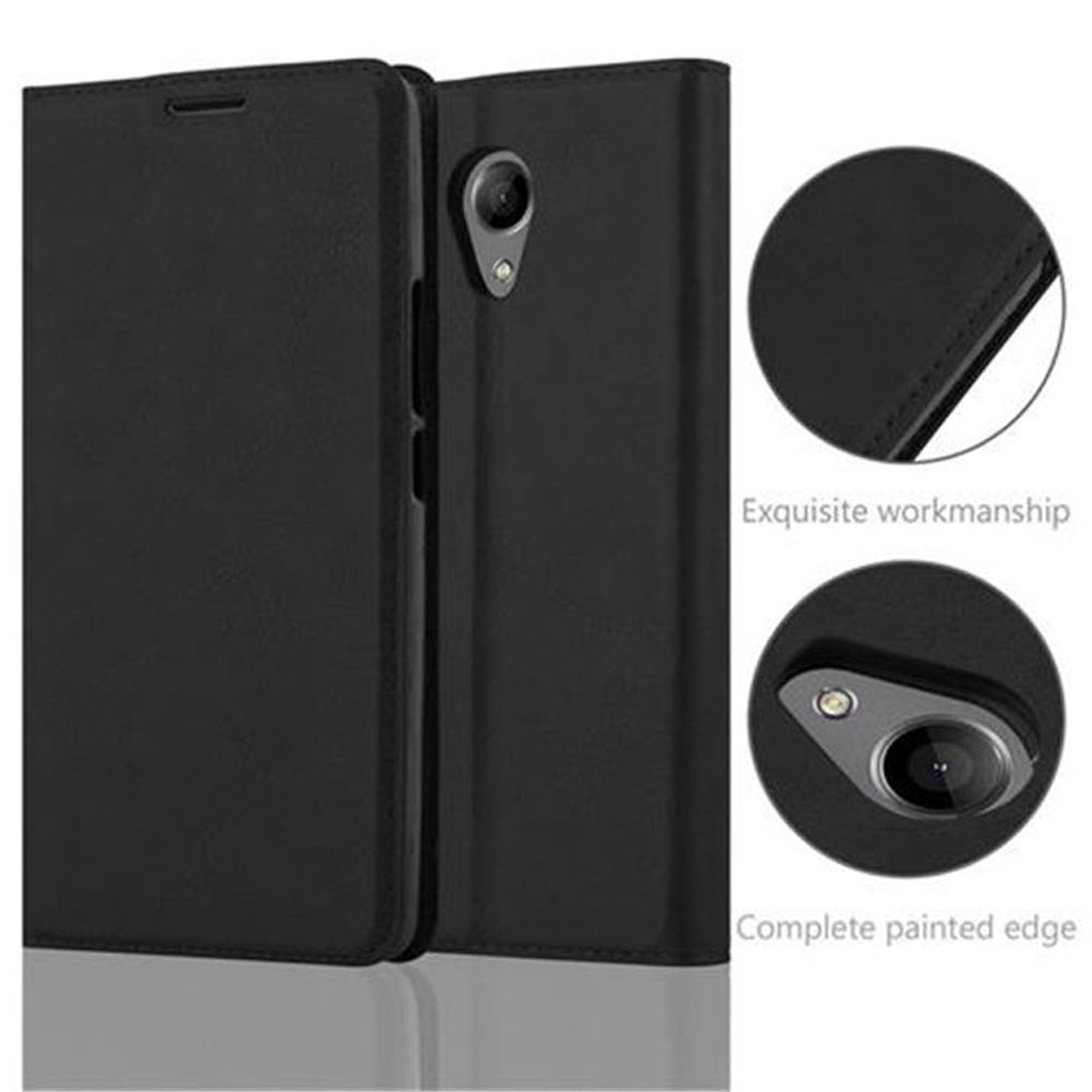 Funda negra para teléfono con detalles de cámara y primeros planos que muestran la artesanía y el borde pintado completo.