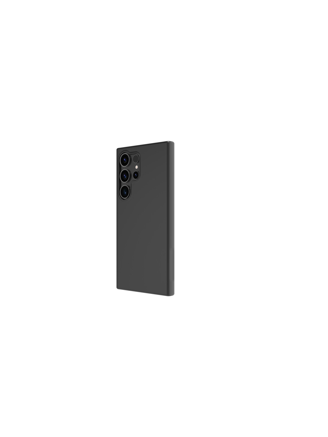 Uno smartphone grigio scuro con tre fotocamere è mostrato su sfondo bianco.