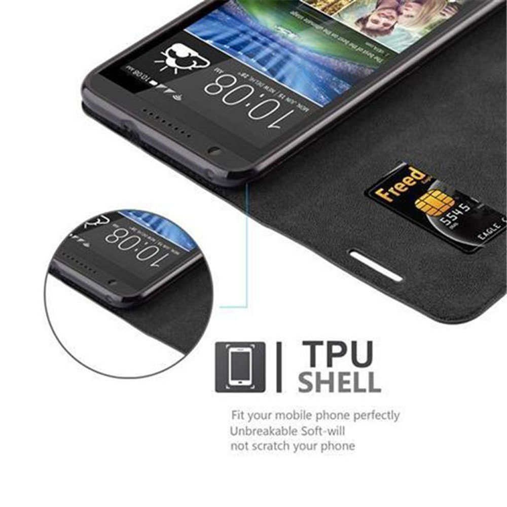 Uno smartphone in una custodia con una carta. Lo schermo mostra l'ora. Un logo TPU Shell è visibile.