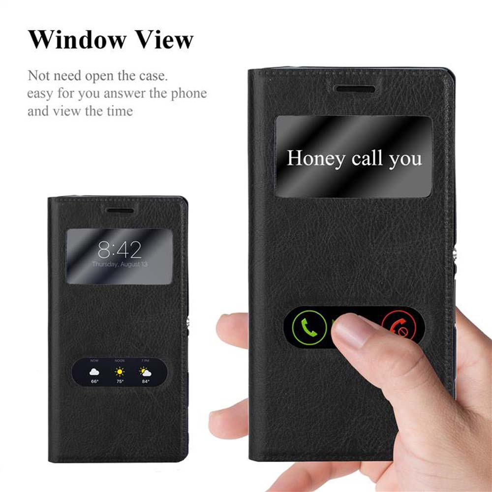 Funda de teléfono que muestra la hora y una pantalla de llamada con el texto 'Honey call you'. Una mano sostiene la funda.