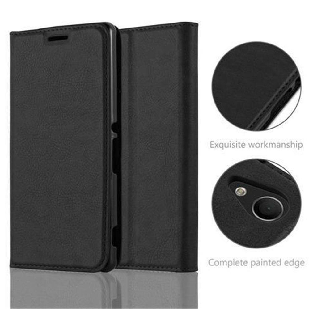 Funda de teléfono de cuero negro, con costuras detalladas y borde pintado completo, mostrando una mano de obra exquisita.