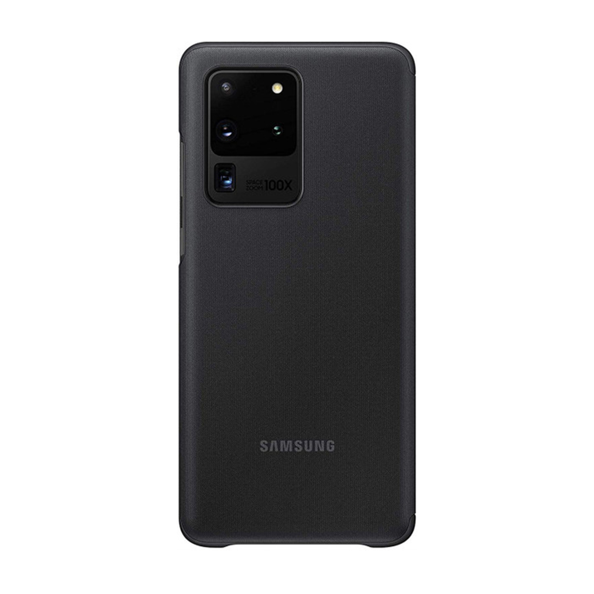 Czarny telefon Samsung z wieloma aparatami i napisem 'SAMSUNG' na dole. Telefon ma teksturowany tył.