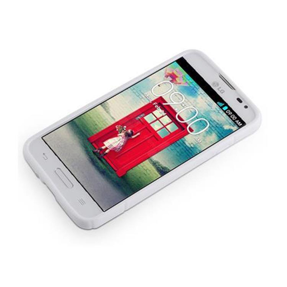 Smartphone blanco con imagen de una cabina telefónica roja y una niña en la pantalla. La hora se muestra como 9:00.