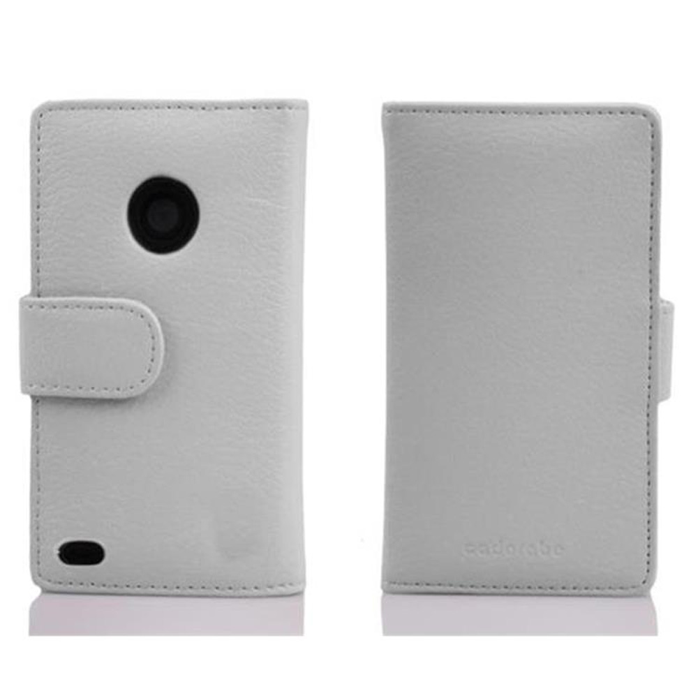 Dos fundas grises para teléfono. Una abierta, con un punto y un círculo negros. La otra está cerrada con un pequeño cierre blanco.