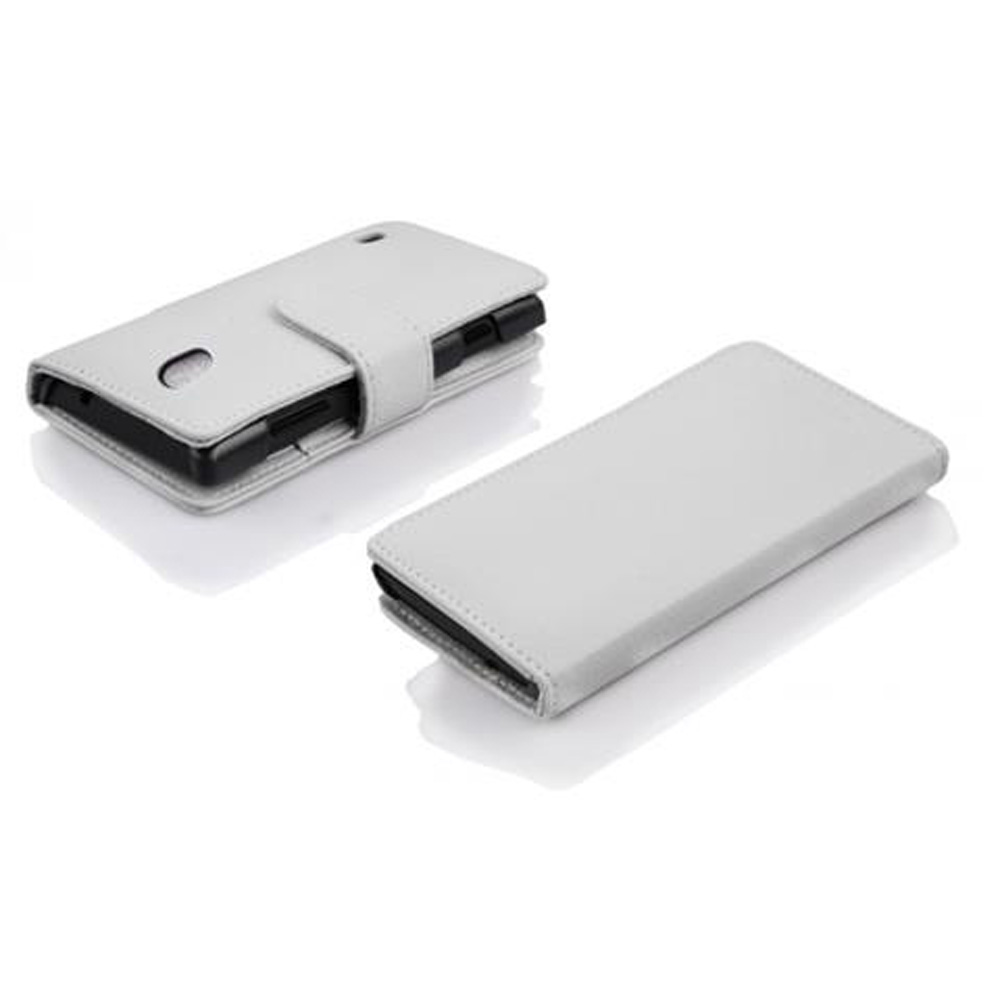 Dos fundas grises para teléfono sobre una superficie blanca. Una está abierta con un teléfono dentro, la otra cerrada. Ambas tienen interiores negros.