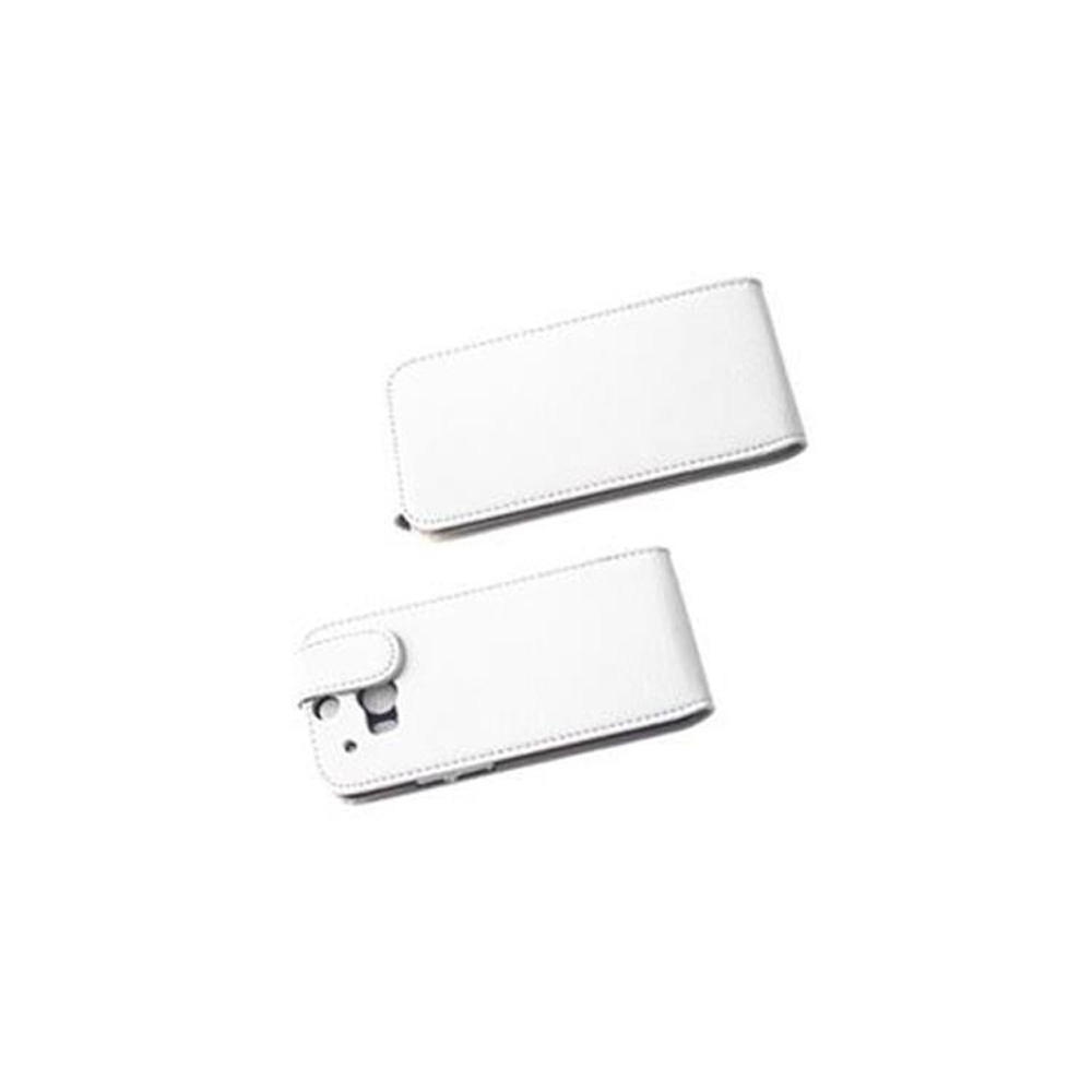 Dos fundas blancas para teléfono sobre fondo blanco. Una está abierta y la otra cerrada. Ambas son rectangulares.