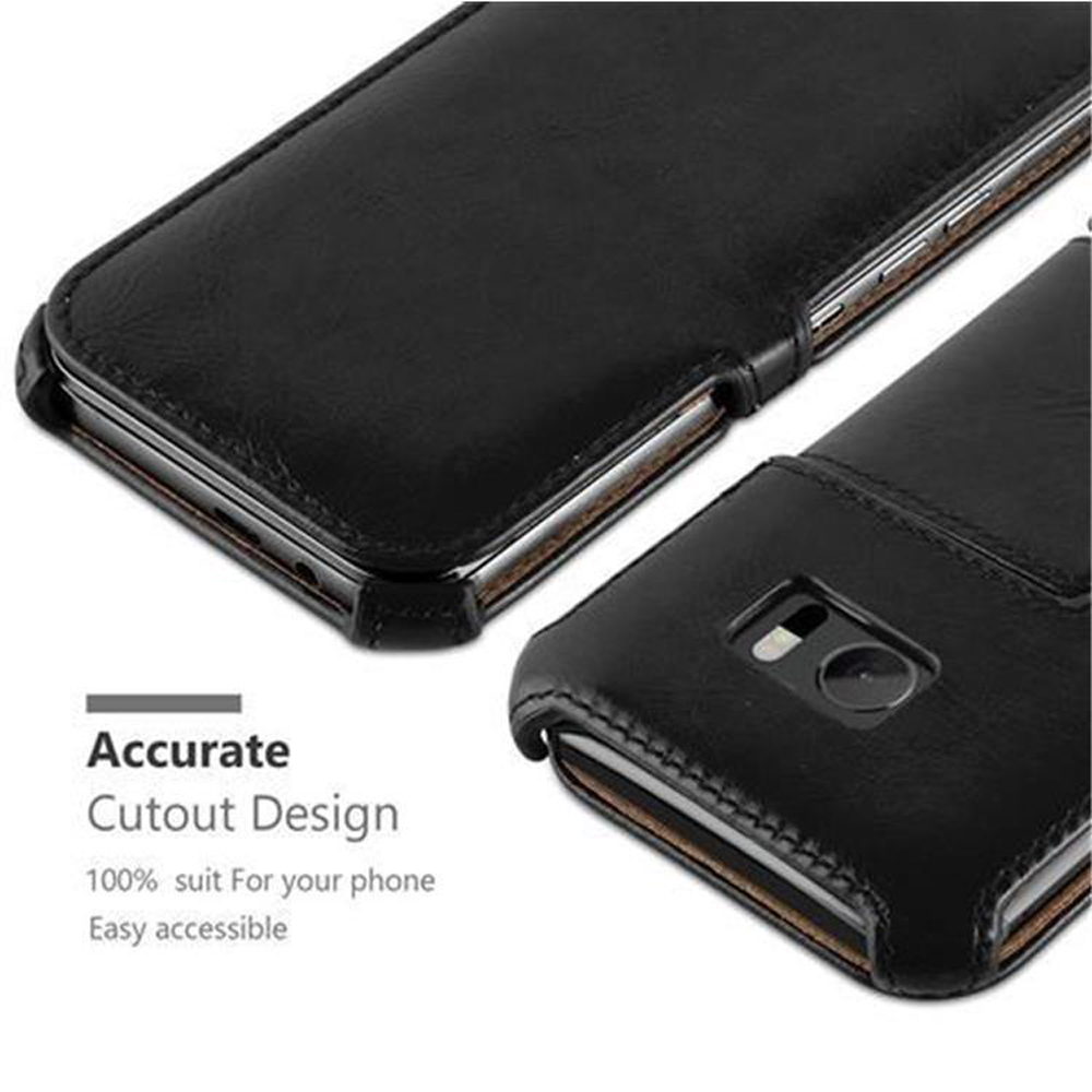 Due custodie nere in pelle per telefono. Una è aperta, mostrando il bordo del telefono. Testo a sinistra: 'Accurate Cutout Design'.