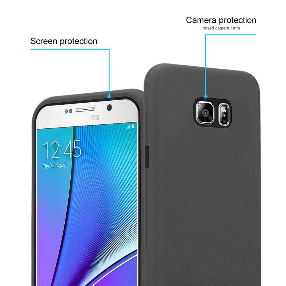 Uno smartphone con schermo che mostra le 12:45. Viene mostrata una custodia protettiva con etichette per la protezione dello schermo e della fotocamera.