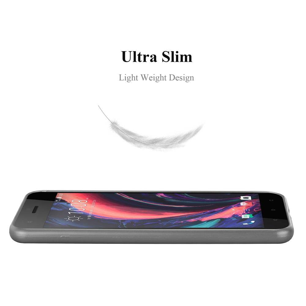 Uno smartphone grigio su una superficie bianca. Sopra, le parole 'Ultra Slim' e 'Light Weight Design', con una piuma fluttuante.