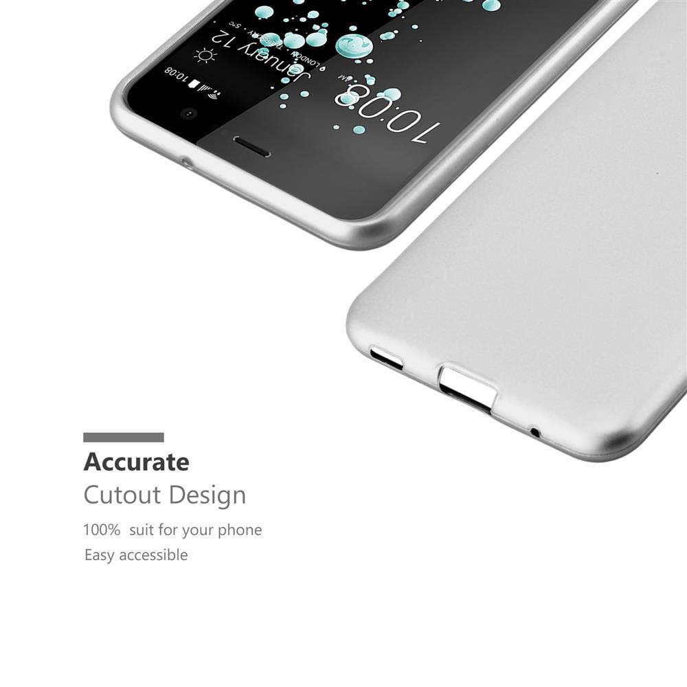 Gezeigte Handyhülle mit Telefon, das die Uhrzeit 10:08 und das Datum 12. Januar anzeigt. Text lautet 'Accurate Cutout Design'.