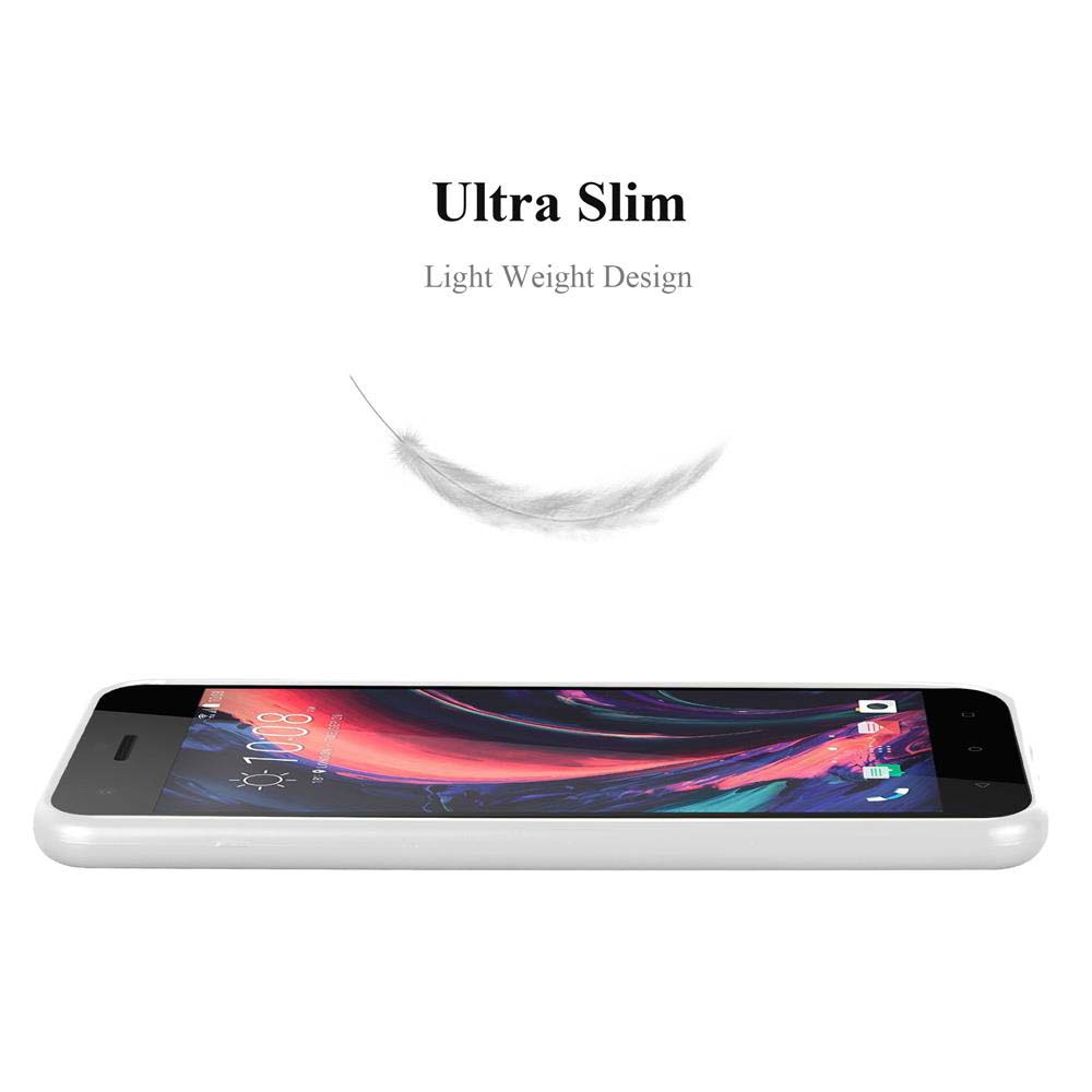 Uno smartphone bianco è visualizzato orizzontalmente. Il testo in alto dice 'Ultra Slim' e 'Light Weight Design'. Una piuma fluttua sopra il telefono.