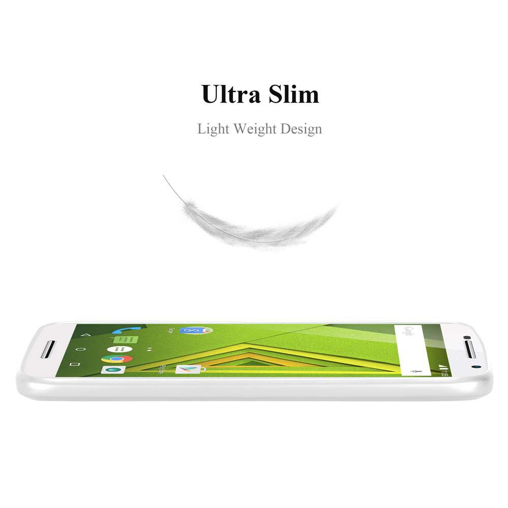 Ein weißes Smartphone mit grünem Bildschirm, eine Feder schwebt darüber, mit dem Text 'Ultra Slim' und 'Light Weight Design'.