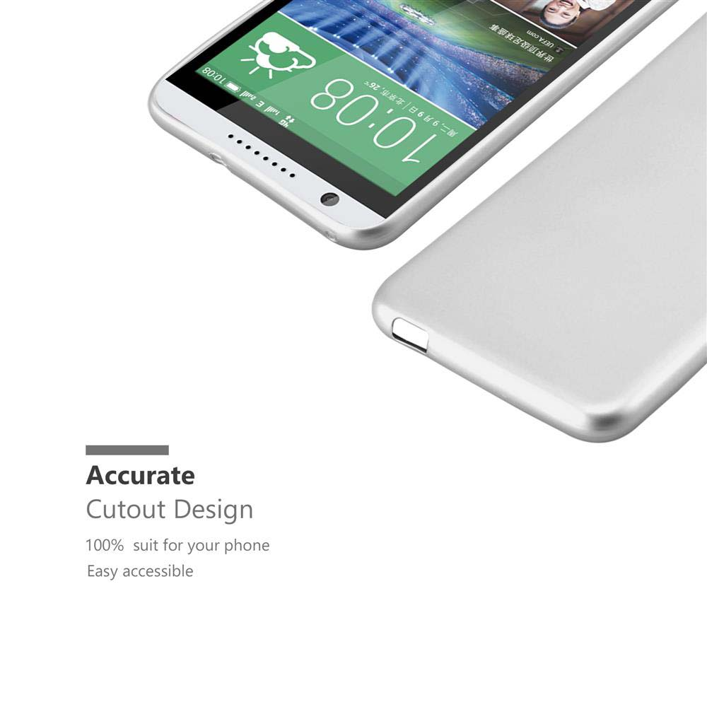 Ein Smartphone mit Wetter-App und Uhrzeit. Daneben eine hellgraue Handyhülle. Text: 'Accurate Cutout Design'.
