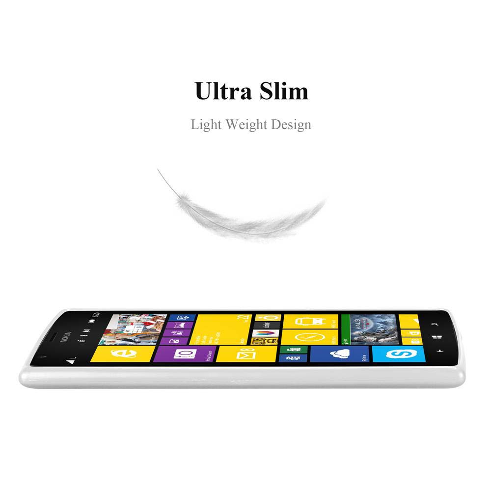 Ein weißes Smartphone mit farbenfrohem Bildschirm wird gezeigt. Darüber schwebt eine Feder, mit den Worten Ultra Slim und Light Weight Design.