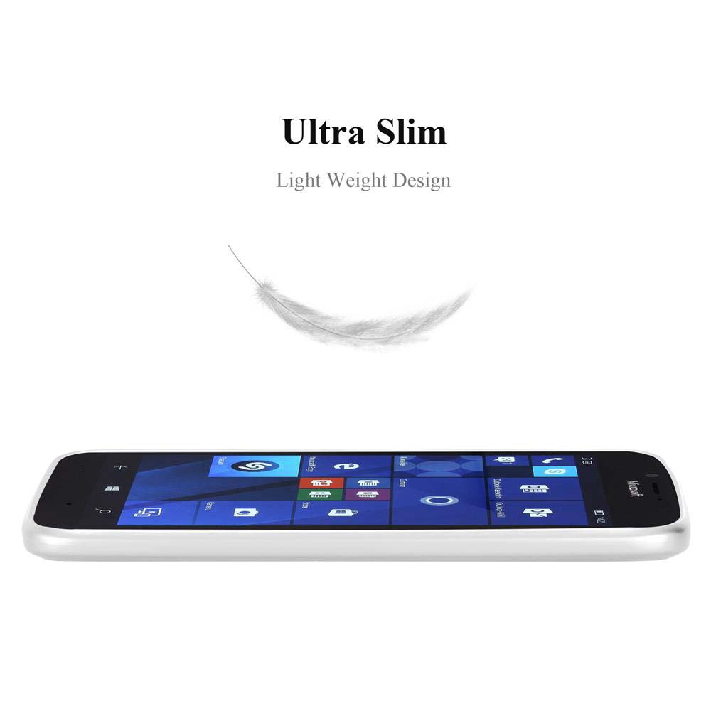 Uno smartphone bianco con schermo blu che mostra icone di app. Sopra, il testo recita 'Ultra Slim' e 'Light Weight Design'. Una piuma fluttua.