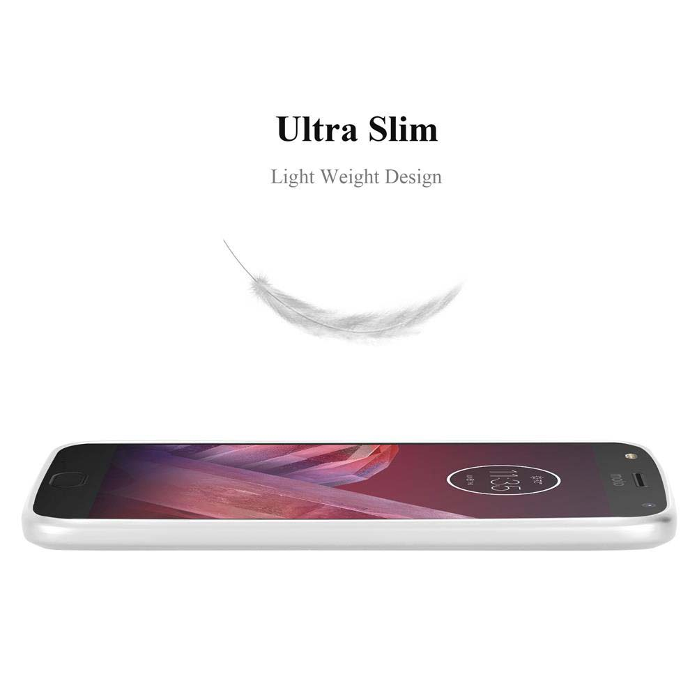 Un teléfono blanco con pantalla negra sobre fondo blanco. Encima, texto Ultra Slim y un gráfico de pluma.